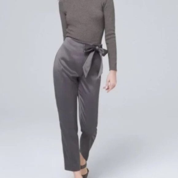NWT White House Black Market Bow-Belt Satin Tapered Ankle Pants - Picture 3 of 6